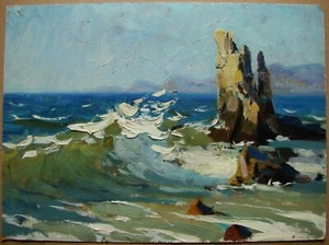 Ukrainian Soviet USSR Oil Painting impressionism seascape sea rock surf - Picture 1 of 4