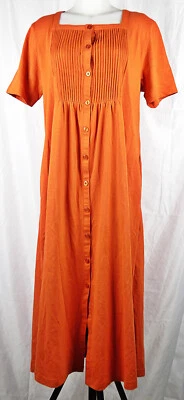 Vestido Largo Informal The Paragon Naranja Algodón Tejido Pintuck Plisado Abotonado S/S L Foto 1 de 4