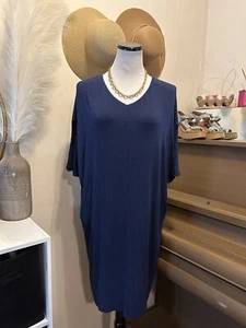 EILEEN FISHER Blue Bonnet Cozy Viscose Stretch Jersey V-Neck Dress S - Picture 1 of 6
