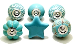 Ceramic Assorted Teal Knob Kitchen Cabinet Knob Office Drawer Knob Door Knob 6 X - Picture 1 of 11