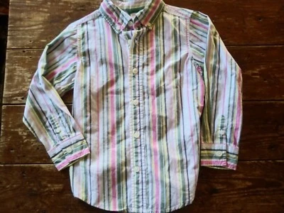 Guc Gymboree girls size xs 3 4 pink green stripe long sleeve button up shirt - Image 1 of 2