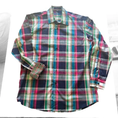 Cuello abotonado Alan River para hombre mediano 100 algodón multicolor a cuadros 2 capas Foto 1 de 4