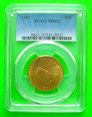 1911 INDIAN $10 GOLD EAGLE PCGS MS62 gema gelada + FRETE GRÁTIS - Imagem 1 de 4