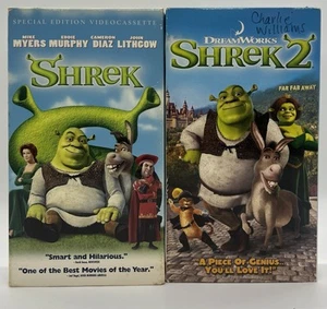 Shrek 1 & 2 Slipcover & Big Box VHS Lot DreamWorks Animated Meyers Murphy TESTED - Picture 1 of 12