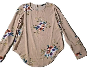 Rose Blouse Small Floral Long Sleeve Top Roses Flowers Keyhole S Womens Shein - Picture 1 of 5