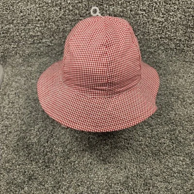 Sombrero Bucket Sun Unisex Niño o Niña Pequeño Rojo y Blanco Correas Para Sujetar Algodón Foto 1 de 4