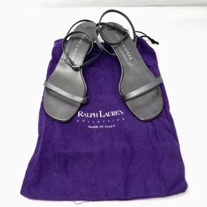 Ralph Lauren Strappy Kitten Heel Sandals Gray Leather Italy Size 8 B Open Toe - Picture 1 of 11