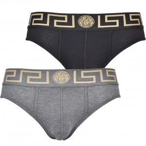 2-Pack Greca Border Low-Rise Briefs, Black/Grey - Picture 1 of 5