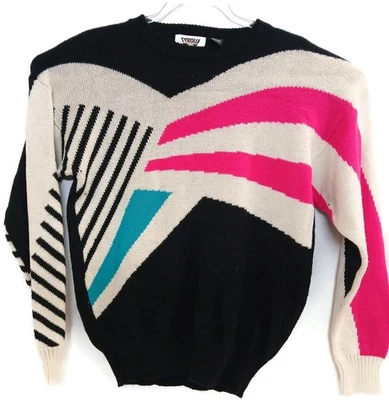 Vintage Tyrolia by Head Sweater Mens Black Abstract Geometric Crewneck 80s Ski - Image 1 of 4