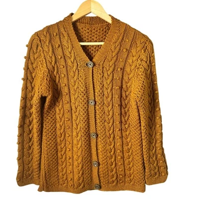 Cableknit Wool Handknit Sweater Brown Chunky Academia Cottagecore Preppy Large - Image 1 of 4
