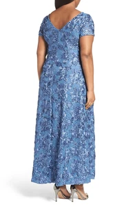 Alex Evenings Women's Plus Long Rosette a-Line Gown, Brush Periwinkle 14W - Picture 1 of 3