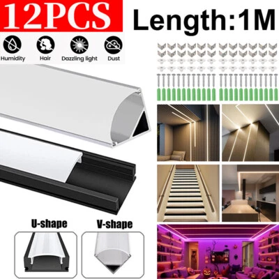 12x 1M LED PROFIL ALUPROFIL ALU SCHIENE LEISTE PROFILE FÜR LED-STREIFEN ELOXIERT - Bild 1 von 4