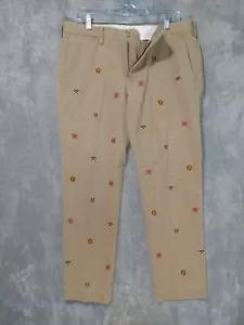 Polo Ralph Lauren Pants Mens 34x30 Crest Embroidered All Over Print Slim Fit - Picture 1 of 9