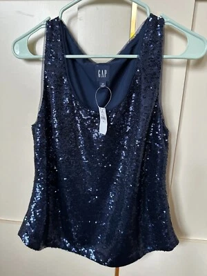 NWT GAP XS Blue Sequin Lined Tank Top Scoop Neck Sleeveless Glam Holiday Party - Image 1 of 4