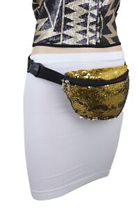 Women Gold Sequins Fanny Pack Belt Bum Bag Cross Body Trendy Accessory Fit S M L