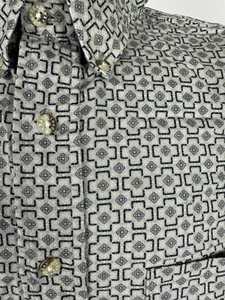 VTG 80s 90s Geometric Print Shirt Men L Slim Long Sleeve Button Down Trader Bay - Picture 1 of 17
