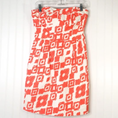 Shoshanna Womens Buzios Gwendolyn Sheath Dress Orange White Ikat Stretch Lined 2 - Image 1 of 4