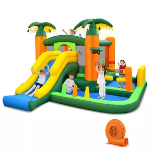 Tropical Inflatable Bounce Castle, 8-in-1 Giant Jumping House w/680W Blower - Picture 1 of 10