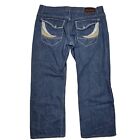 Sacred Crown Jeans Embroidered Flap Pockets Wide Leg BROKEN ZIPPER 44x31