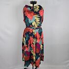 Nwt Bloomchic Dress Midi Halter Belted Blue Tropical Floral Print Plus Size 3x