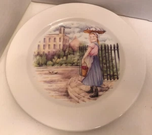 8” Royal Doulton Hotel Porcelain Lunch Salad Plate Scene Girl w/ Baskets Apples - Picture 1 of 5