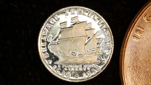 MONETA MINIATURA 1936 DELAWARE COMMEMORATIVA MEZZA PROVA COME ARGENTO STERLING - Foto 1 di 2