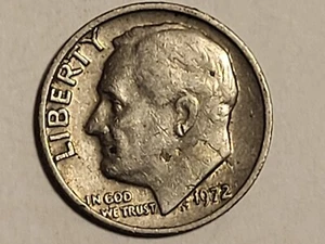 1972 No Mint Roosevelt Dime, ‘Die Crack’ at neck  Unique & Rare. - Picture 1 of 4