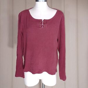 White Stag Top Womens Extra Large Red Thermal Waffle Knit Lace Up Stretchy Warm