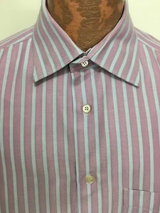 Camisa de algodón manga larga a rayas azul rojo Ermenegildo Zegna 1XB - Imagen 1 de 4