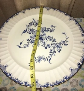 ROYAL WORCESTER MANSFIELD BLUE LARGE ROUND PLATTER GOLD TRIM ENGLAND 15” Clean - Picture 1 of 7