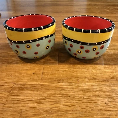 "2 cuencos de cerámica multicolores Southwestern Bella Casa de Ganz mini 3""x2,5"" de alto" Foto 1 de 4