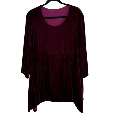 Top túnica de terciopelo suelto corte talla L Lagenlook Lux manga 3/4 rojo Foto 1 de 4