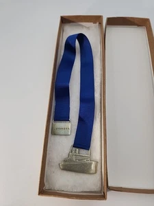 Levenger Bookmark Steam Ship Pewter on Blue Ribbon Nautical Boat 12 inch - Imagen 1 de 7