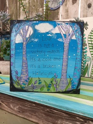 Leonard Cohen Hallelujah Song Lyric Painting on 10 x 10" panel, Jeff Buckley - Image 1 of 4