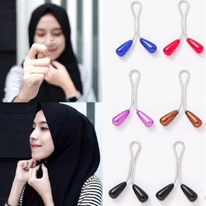 Pearl Teardrop Shape Head Scarf Fixing Clip Decorative T-shirt Brooch - Picture 1 of 9