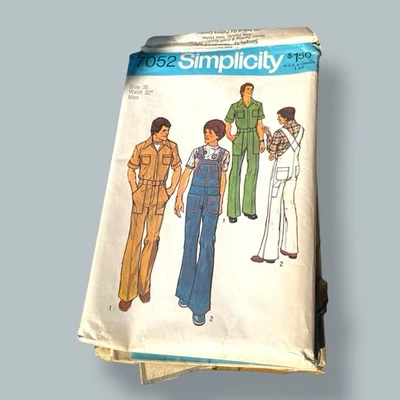 Vintage 1970s Simplicity 7052 Sewing Pattern Men's Jumpsuit Coveralls Size 38 - Image 1 of 4