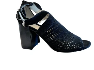Marc Fisher "Geela" Black Suede Stacked Heel Booties Size 8M Open Toe Sandal - Picture 1 of 9