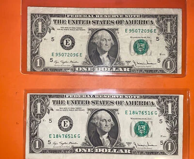 Wow  1977A  SET OF  (2)  $1  FRN Error (RICHMOND “E” ) Misaligned Error VF -XF - Image 1 of 4