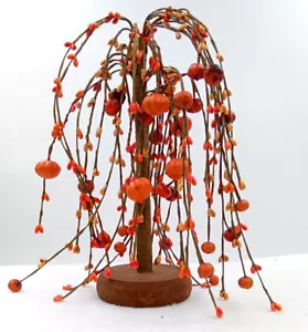 Pumpkin Willow Tree Pip Round Berry Wood Base Wire Branches Orange Brown Black - Picture 1 of 7