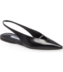 ❤️ Prada Black Slingback Pointy Toe Flat Sandal  Size 7.5 US 37.5 EU - Picture 1 of 5