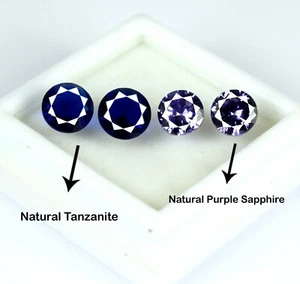 Tansanit & lila Saphir rund 4 Stck. Edelstein Lot natürlich 13,80 ct zertifiziert - Bild 1 von 7
