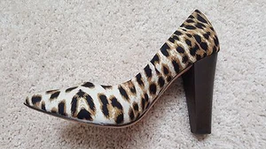 Cynthia Vincent Leopard Print High Heel Chunky Pumps Ivory Brown Multi,  Size 7 - Picture 1 of 7
