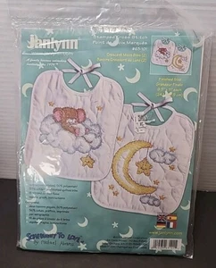 Janlynn 2 Crescent Moon Baby Bibs Stamped Cross Stitch Kit #63-101 Vtg 2001 - Picture 1 of 6