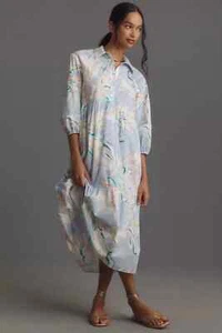 NWT Anthropologie Maeve Bettina Tiered Shirt Dress Peach Blue Size L Large - Picture 1 of 8