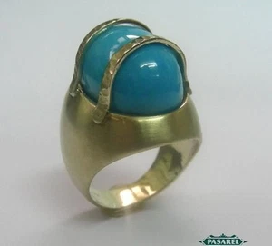 New 14k Yellow Gold Turquoise Designer Ring - Picture 1 of 4