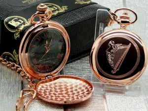 IRISCHE HARFE Taschenuhr Roségold graviert keltische Geschenke Irland personalisiert  - Bild 1 von 5