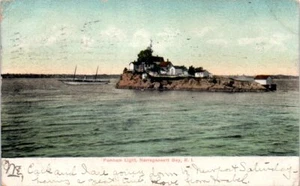 1900s UDB RI Postcard Pomham Light Narragansett Bay Rhode Island Boat Houses - Picture 1 of 2
