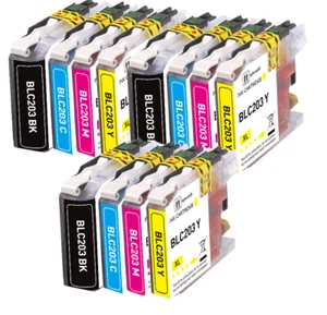 Juego de tinta de impresora 12P XL + chip para Brother LC203 MFC J680DW J460DW J5320DW J480DW - Imagen 1 de 1