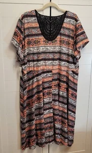 NWT Bobbie Brooks Crochet Midi Dress Size 2X Plus Pink Boho Floral Paisley Print - Picture 1 of 5