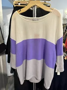 PURE COLLECTION Kaschmir Pullover Large Relaxed Color Block Creme Lavander Neu mit Etikett - Bild 1 von 5